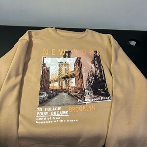 SHEIN Tan New York Graphic Crewneck Sweater